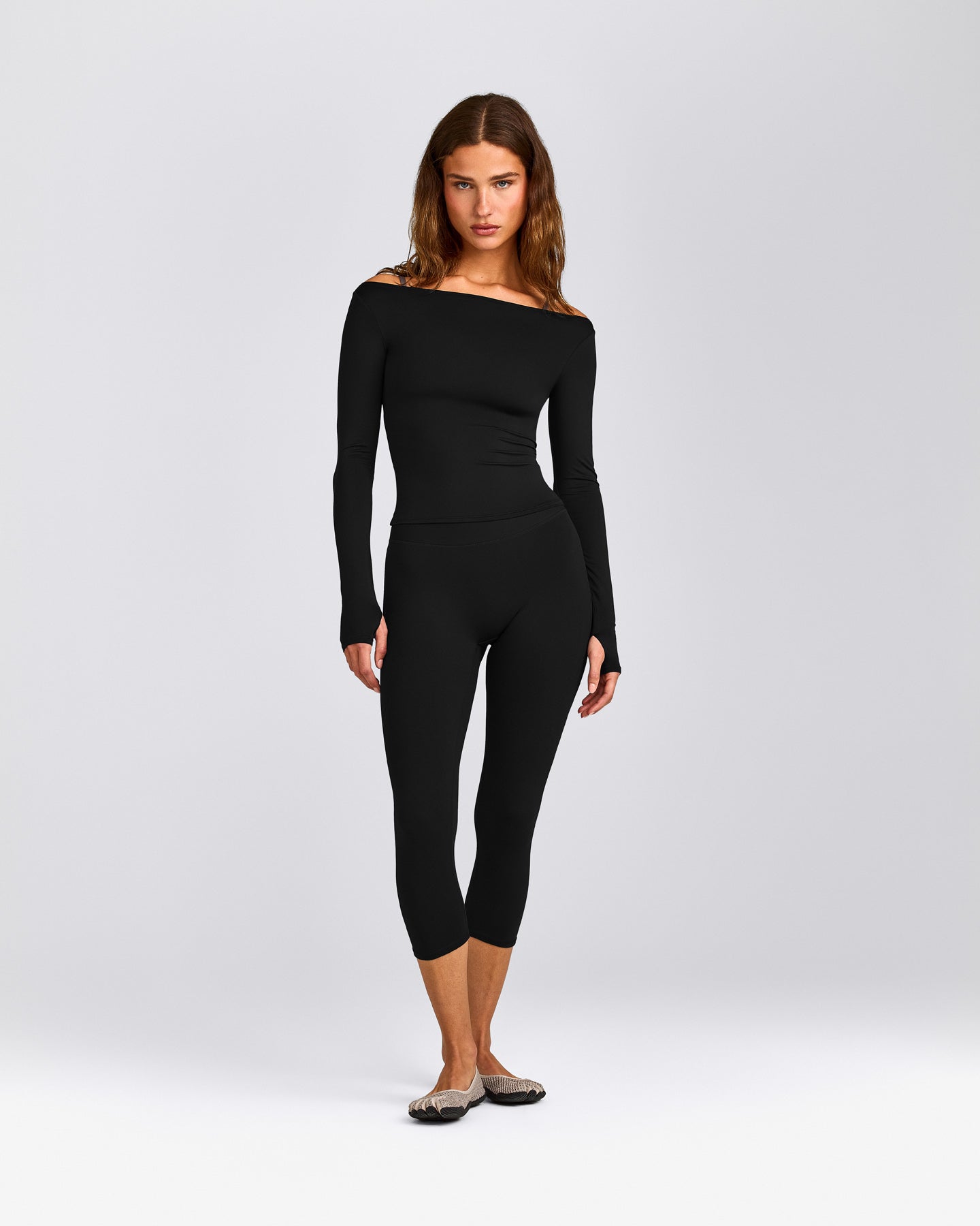 FormeSoft™ Fitted Off-The-Shoulder Long Sleeve Top | Black
