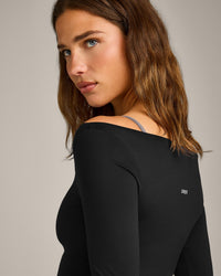 FormeSoft Fitted Off-The-Shoulder Long Sleeve Top | Black