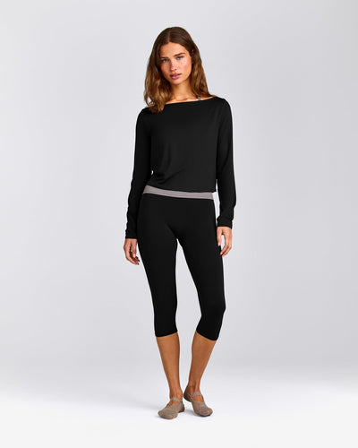 FormeSoft™ Relaxed Slash Neck Long Sleeve Top | Black