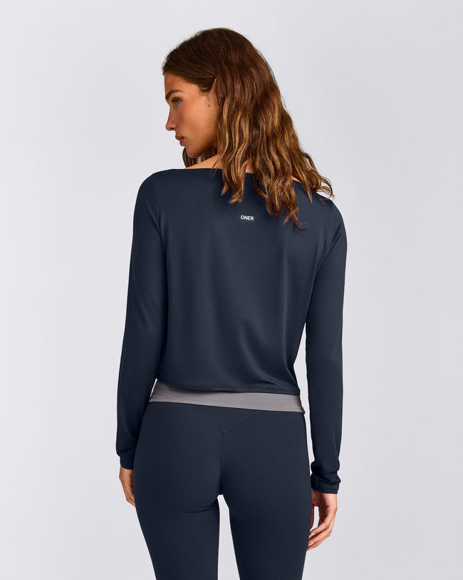 FormeSoft™ Relaxed Slash Neck Long Sleeve Top | True Blue