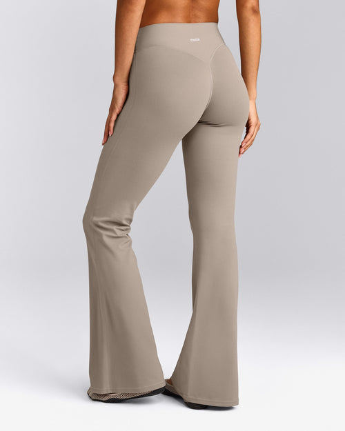 SoftMotion™ Flared Pants with White Logo | Warm Sand
