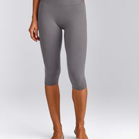 SoftMotion™ High Waisted Capri Leggings with Grey Logo | Ash Grey