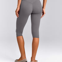 SoftMotion™ High Waisted Capri Leggings with Grey Logo | Ash Grey