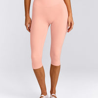 SoftMotion™ High Waisted Capri Leggings with Grey Logo | Peach Orange