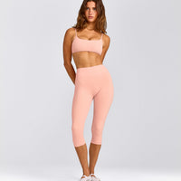 SoftMotion™ High Waisted Capri Leggings with Grey Logo | Peach Orange