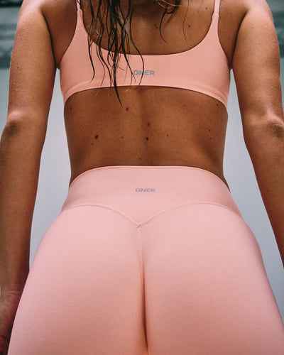 SoftMotion™ High Waisted Shorts 6" with Grey Logo | Peach Orange