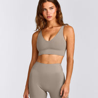 SoftMotion™ Longline Sports Bra with White Logo | Warm Sand