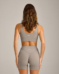 SoftMotion™ Longline Sports Bra with White Logo | Warm Sand