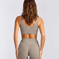 SoftMotion™ Longline Sports Bra with White Logo | Warm Sand