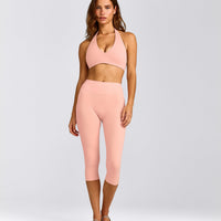 SoftMotion™ Minimal Halter Neck Bralette with Grey Logo | Peach Orange