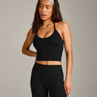 SoftMotion™ Strappy Halter Neck Mid Vest with Built in Bra Shelf with Grey Logo | Black