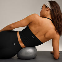 SoftMotion™ Strappy Halter Neck Mid Vest with Built in Bra Shelf with Grey Logo | Black