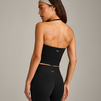 SoftMotion™ Strappy Halter Neck Mid Vest with Built in Bra Shelf with Grey Logo | Black