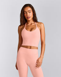 SoftMotion™ Strappy Halter Neck Mid Vest with Built in Bra Shelf with Grey Logo | Peach Orange
