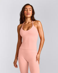 SoftMotion™ Strappy Halter Neck Vest with Built in Bra Shelf with Grey Logo | Peach Orange
