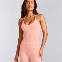 SoftMotion™ Strappy Halter Neck Vest with Built in Bra Shelf with Grey Logo | Peach Orange