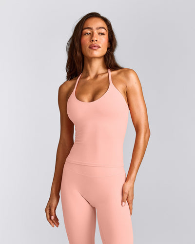 SoftMotion™ Strappy Halter Neck Vest with Built in Bra Shelf with Grey Logo | Peach Orange