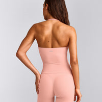SoftMotion™ Strappy Halter Neck Vest with Built in Bra Shelf with Grey Logo | Peach Orange