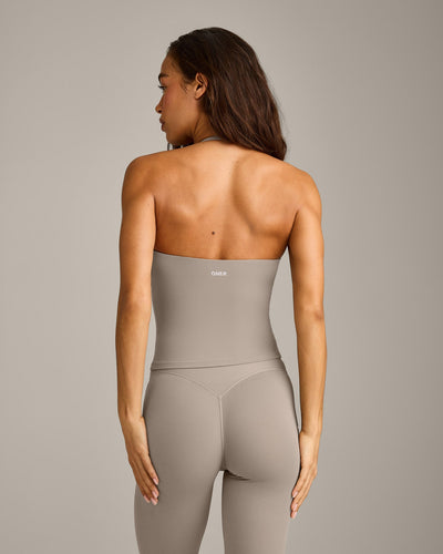 SoftMotion™ Strappy Halter Neck Vest with Built in Bra Shelf with White Logo | Warm Sand