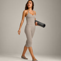 SoftMotion™ Strappy Halter Neck Vest with Built in Bra Shelf with White Logo | Warm Sand