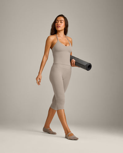 SoftMotion™ Strappy Halter Neck Vest with Built in Bra Shelf with White Logo | Warm Sand