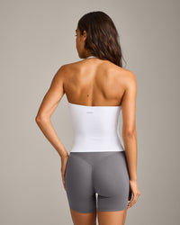SoftMotion™ Strappy Halter Neck Vest with Built in Bra Shelf with Grey Logo | White