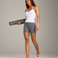 SoftMotion™ Strappy Halter Neck Vest with Built in Bra Shelf with Grey Logo | White