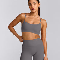 SoftMotion™ Strappy Sports Bra with Grey Logo | Ash Grey