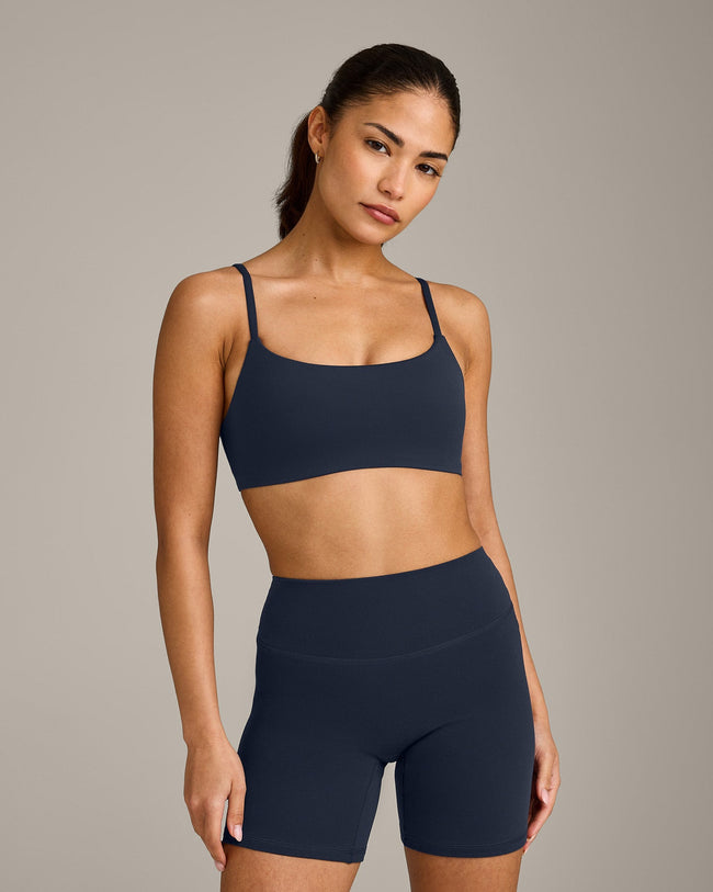 SoftMotion™ Strappy Sports Bra with Grey Logo | True Blue