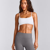 SoftMotion™ Strappy Sports Bra with Grey Logo | White