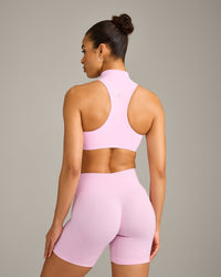 EasyLift™ Zip High Neck Sports Bra with Grey Logo | Chalk Pink