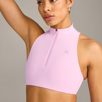 EasyLift™ Zip High Neck Sports Bra with Grey Logo | Chalk Pink