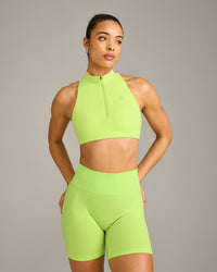 EasyLift™ Zip High Neck Sports Bra with Grey Logo | Citrus Green
