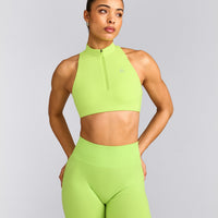EasyLift™ Zip High Neck Sports Bra with Gray Logo | Citrus Green