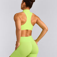 EasyLift™ Zip High Neck Sports Bra with Gray Logo | Citrus Green