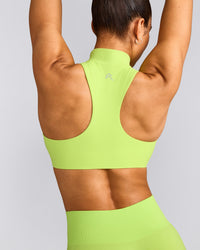 EasyLift™ Zip High Neck Sports Bra with Gray Logo | Citrus Green