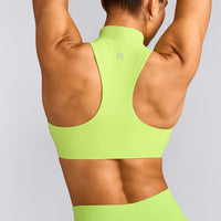 EasyLift™ Zip High Neck Sports Bra with Gray Logo | Citrus Green
