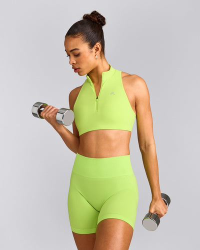 EasyLift™ Zip High Neck Sports Bra with Gray Logo | Citrus Green