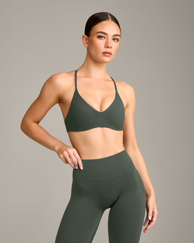 EasyLift™ Ultra Minimal Bralette with Grey Logo | Dark Khaki
