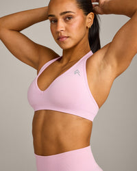 EffortlessLift™ Seamless Halter Neck Sports Bra with Grey Logo | Chalk Pink