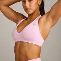 EffortlessLift™ Seamless Halter Neck Sports Bra with Grey Logo | Chalk Pink