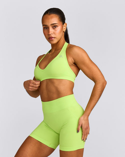 EffortlessLift™ Seamless Halter Neck Sports Bra with Gray Logo | Citrus Green