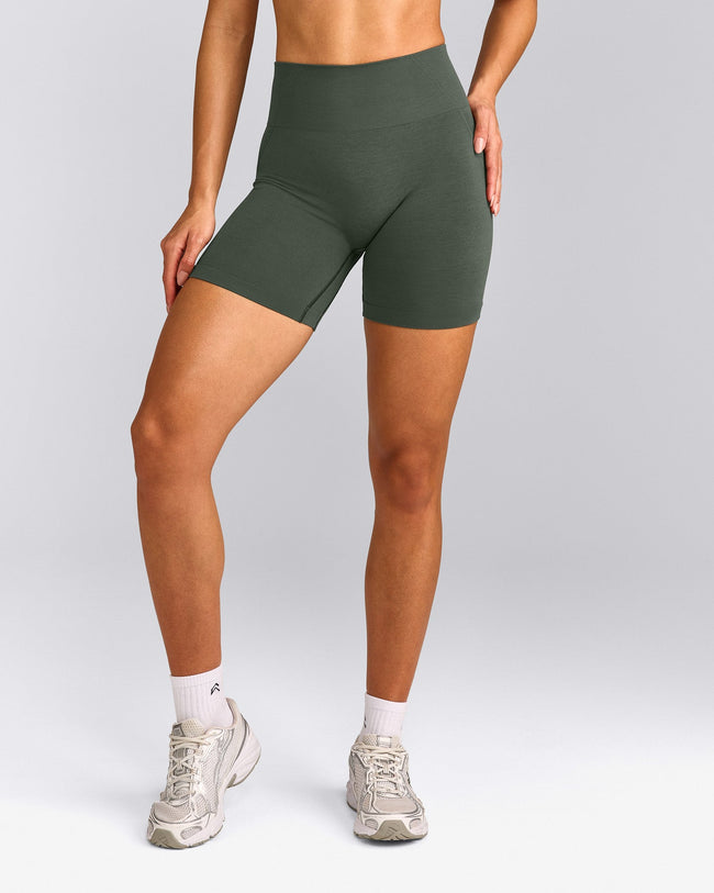 EffortlessLift™ Seamless Shorts with Grey Logo | Dark Khaki