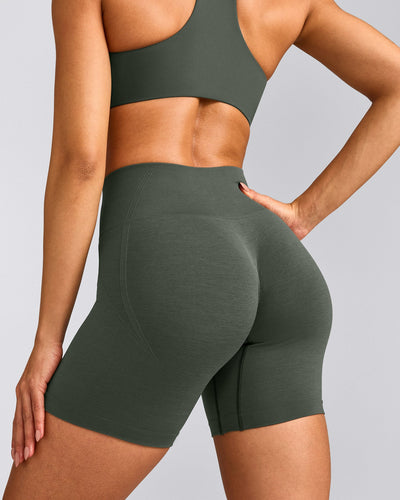 EffortlessLift™ Seamless Shorts with Grey Logo | Dark Khaki
