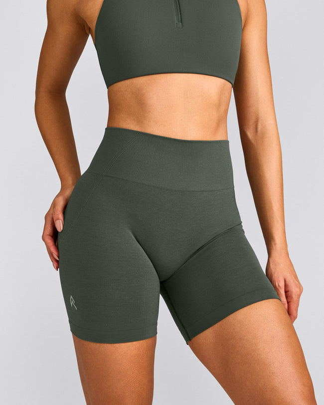 EffortlessLift™ Seamless Shorts with Grey Logo | Dark Khaki