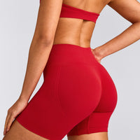 EffortlessLift™ Seamless Shorts with Grey Logo | Fiery Red