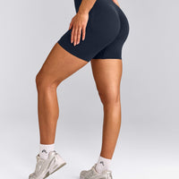 EffortlessLift™ Seamless Shorts with Gray Logo | True Blue