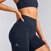 EffortlessLift™ Seamless Shorts with Gray Logo | True Blue