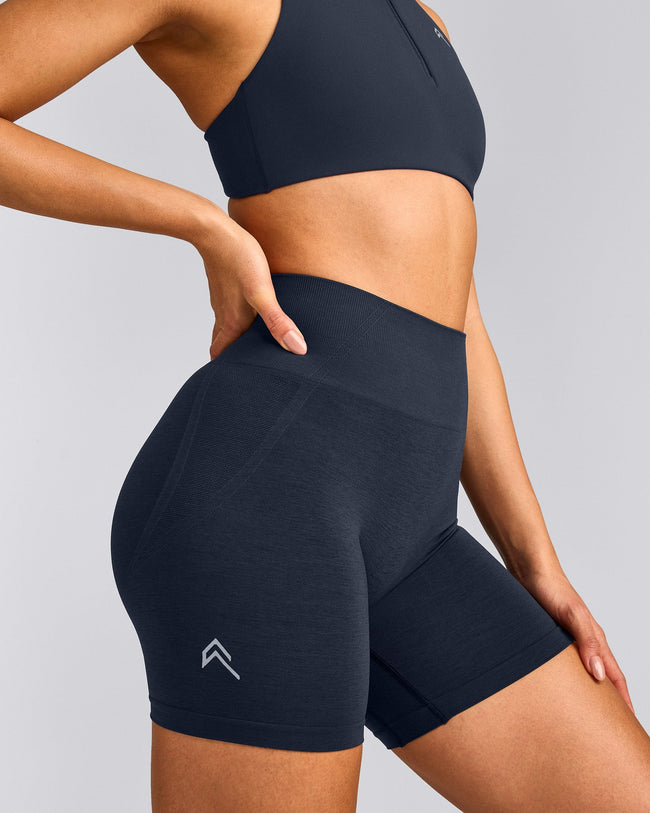 EffortlessLift™ Seamless Shorts with Gray Logo | True Blue