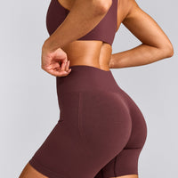 EffortlessLift™ Seamless Shorts with Gray Logo | Velvet Mocha
